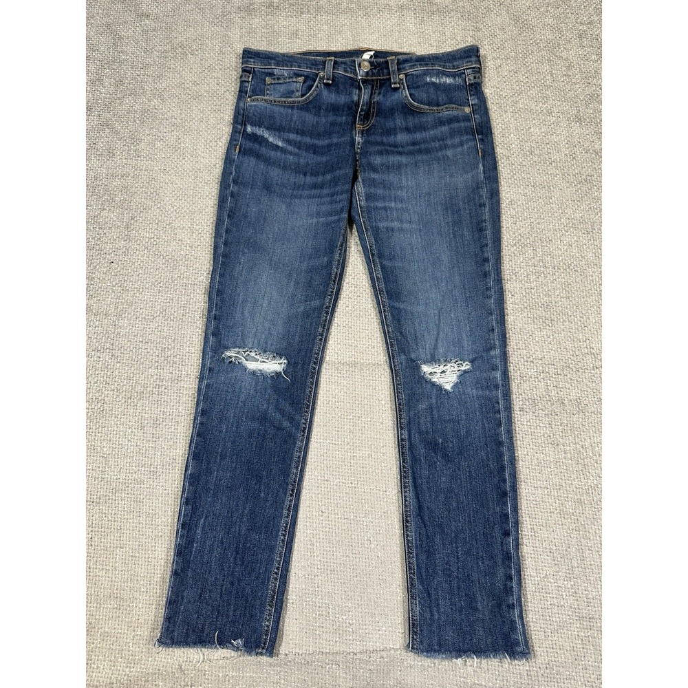 Rag & Bone Jeans Womens 25 31x27 Blue Dre Capri Raw Hem Distressed Denim